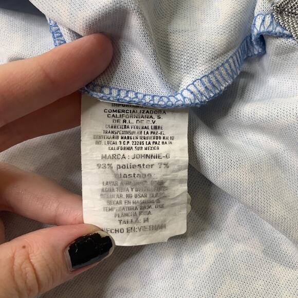 Johnnie O Polo Shirt Mens M Blue Dev Golf Printed Performance Querencia LOGO - Picture 4 of 10